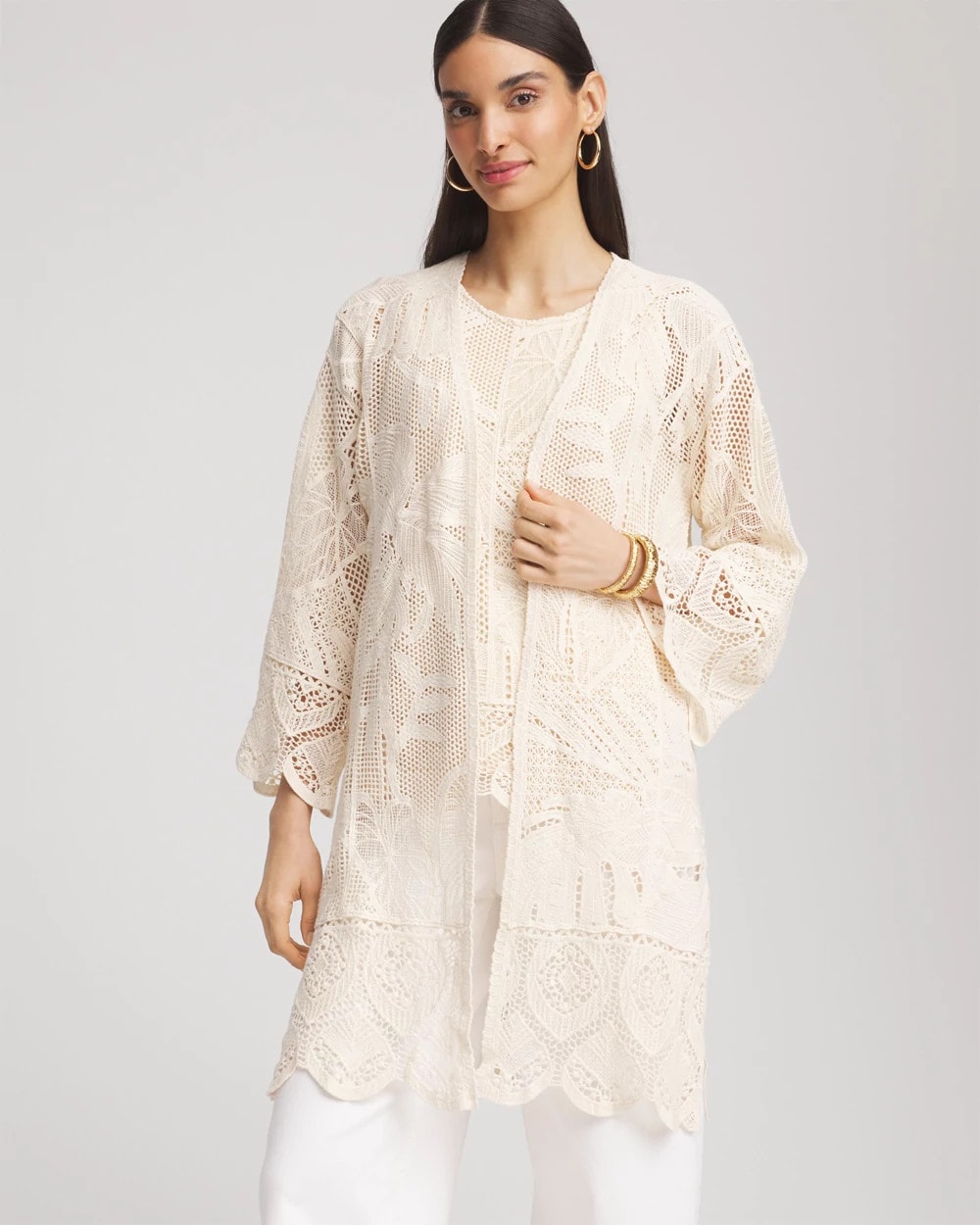 Cutwork Crochet-Lace Long Kimono | Chico's